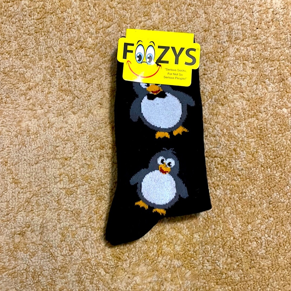 Foozy’s Women’s Collection. Black Penguin Crew Socks